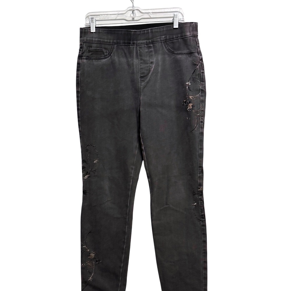 Soft Surroundings Women Faded Black  Embroidered Pull On Skinny Jeggin Sz M